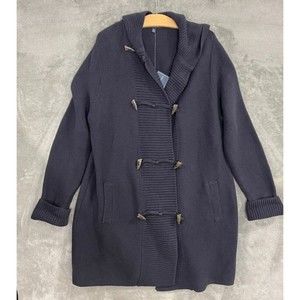 Land's End Knit Duffle Long Coat Navy Blue Hooded Womens Size XL NEW